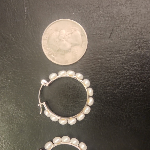 White Pearl Hoop Earrings - Picture 3 of 3
